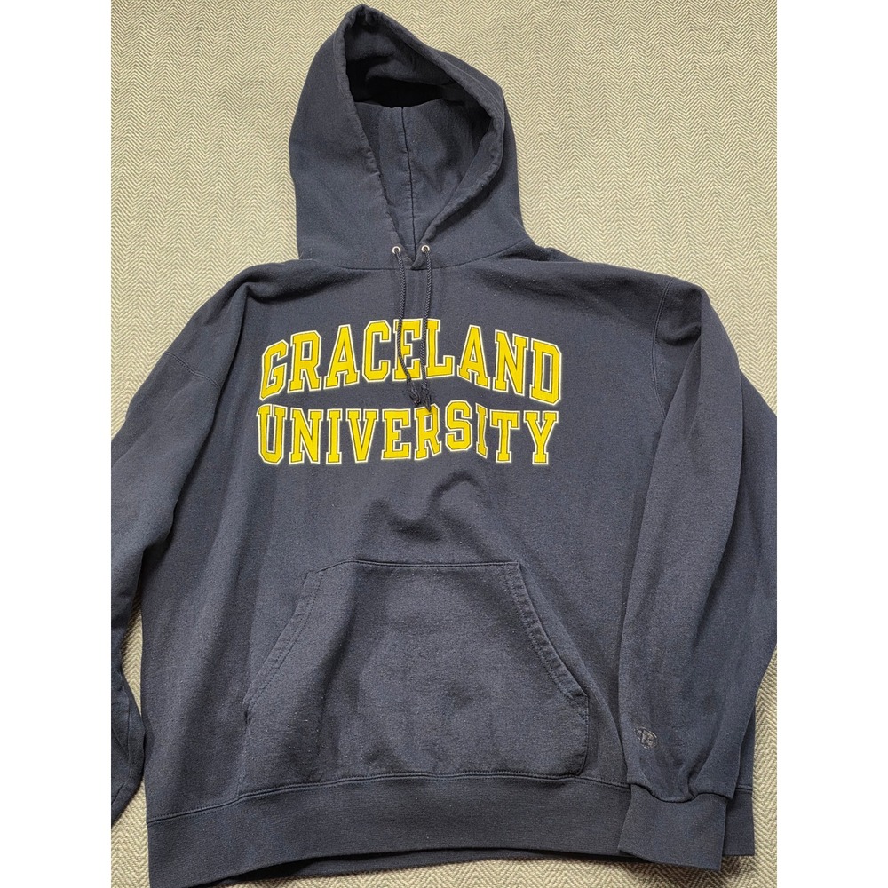 Champion Eco Fleece Graceland University Hoodie Navy Blue‎ Mens XL Pullover